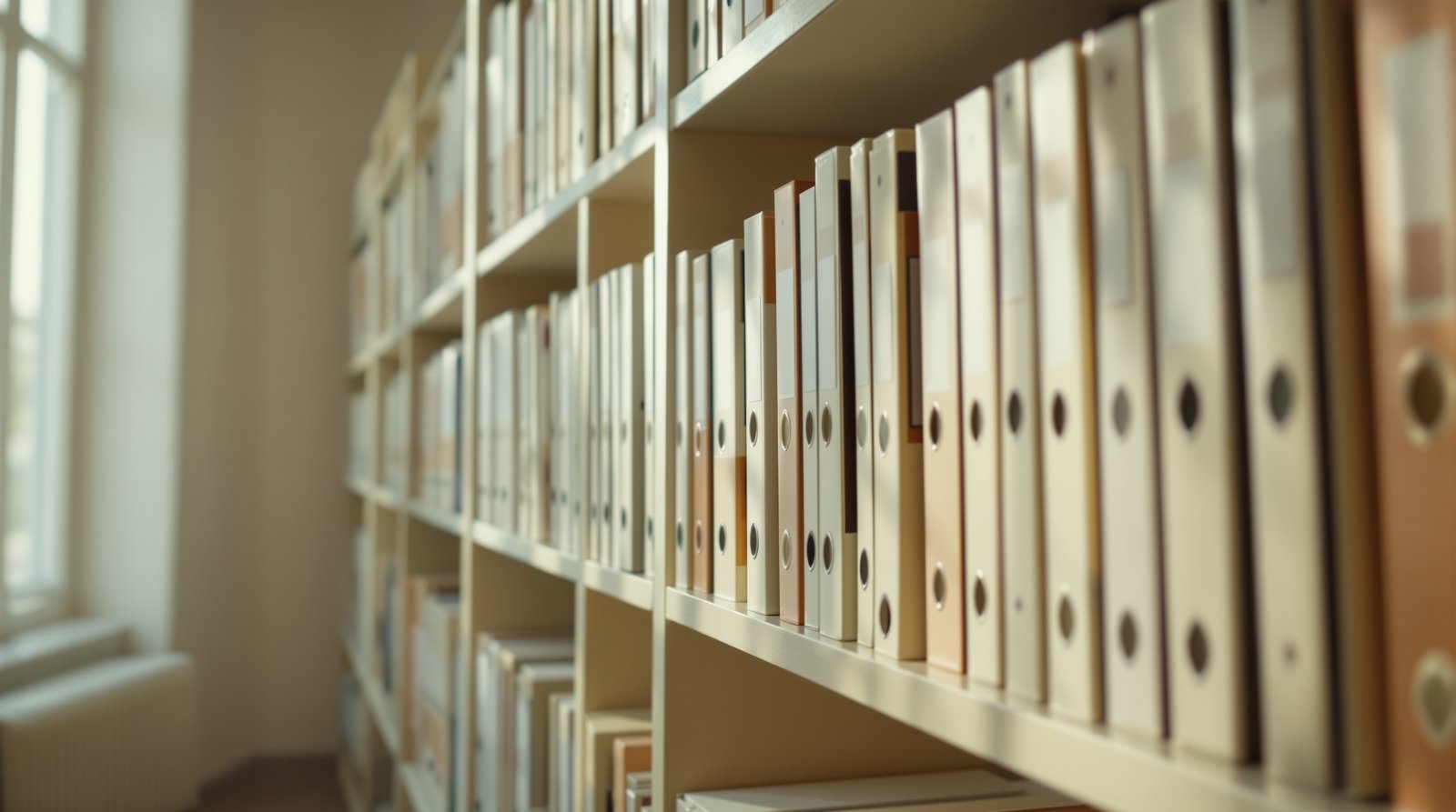 Archives et classeurs de documents administratifs alignés, évoquant le reporting de durabilité CSRD