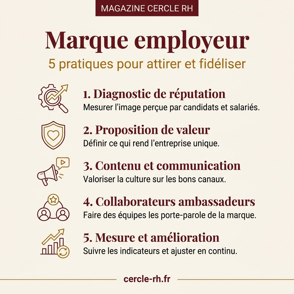 Marque employeur : 5 pratiques pour attirer et fidéliser — infographie Cercle RH