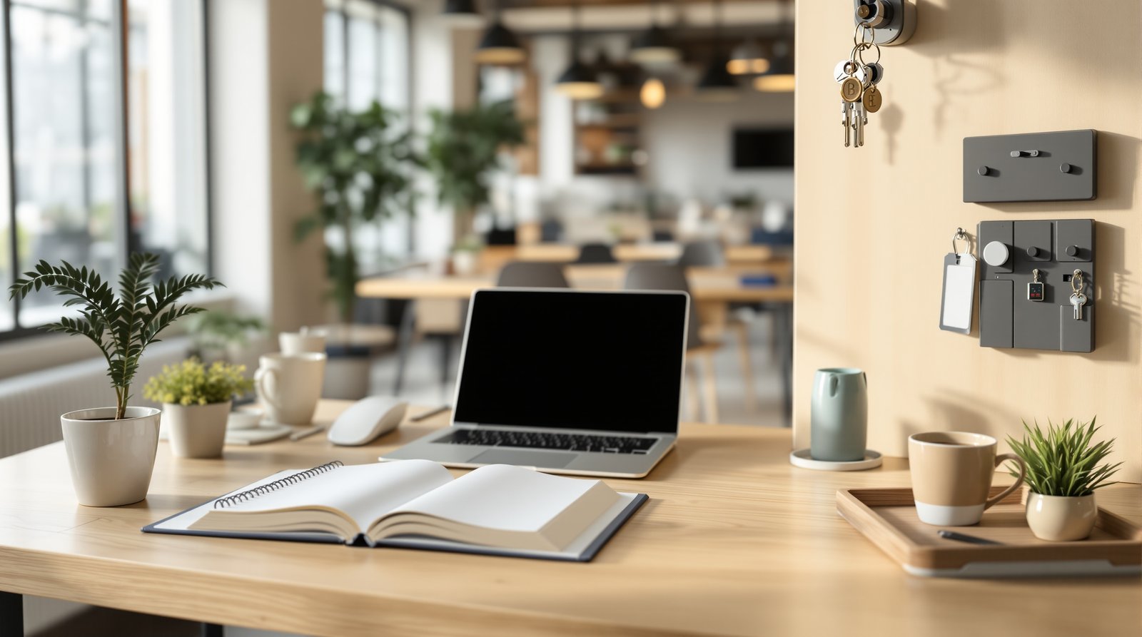Poste de coordination d'un office manager dans un bureau lumineux