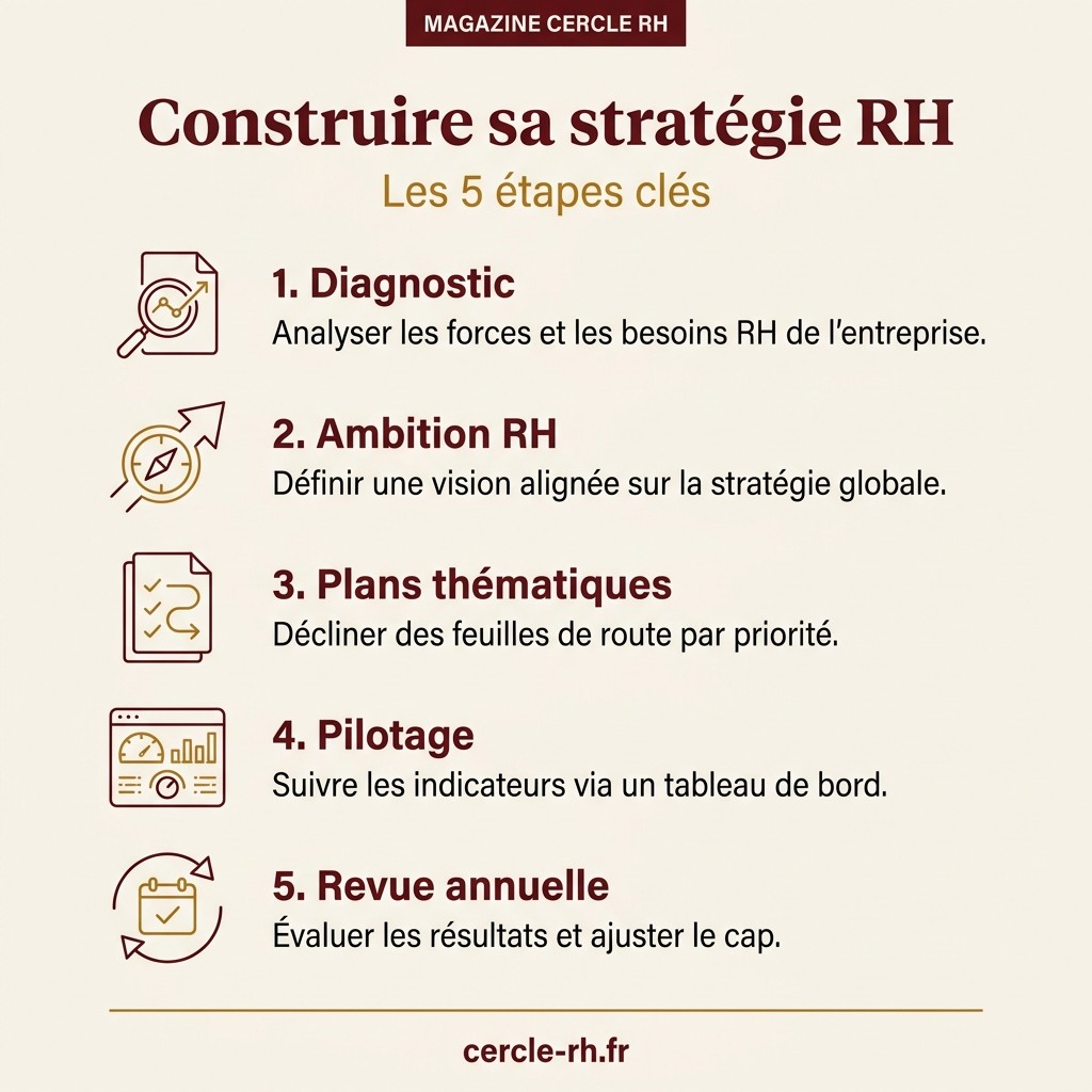 Construire sa stratégie RH : Les 5 étapes clés — infographie Cercle RH