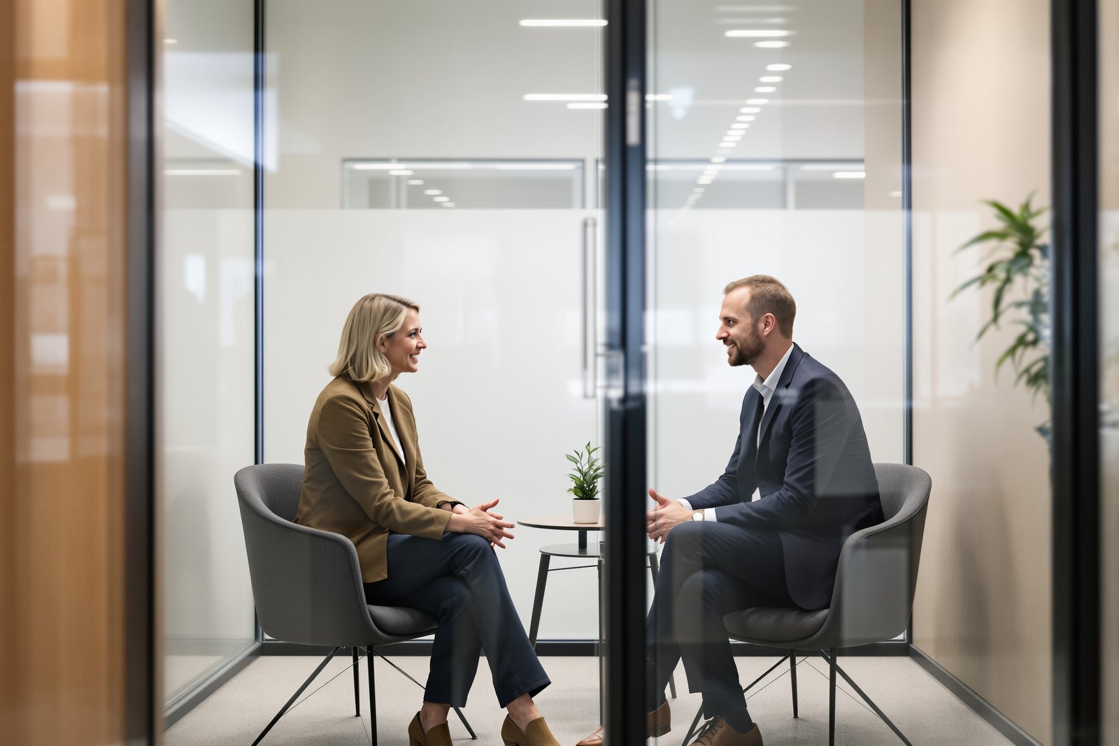 Entretien de recrutement entre une chargée de talent acquisition et un candidat