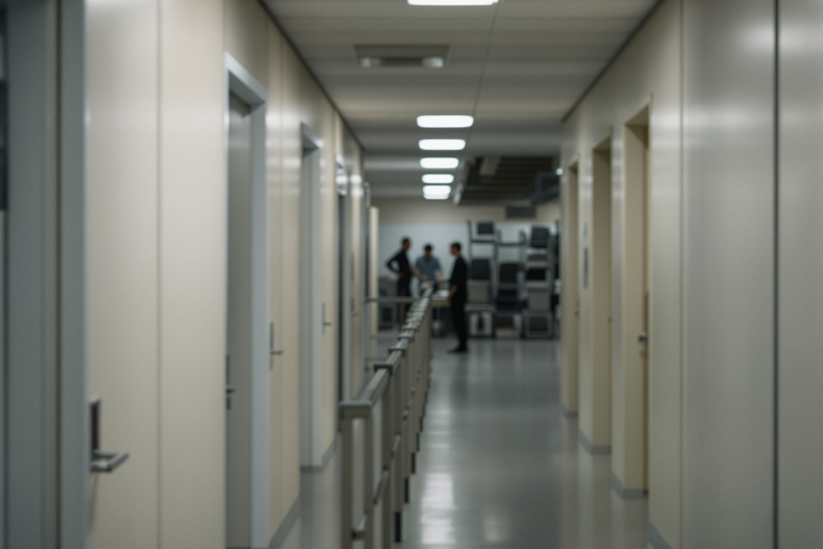 Couloir d'un centre de formation professionnelle continue, symbolisant la reconversion vers les ressources humaines